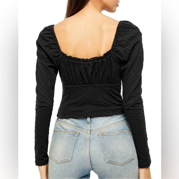 Free People Ladybug Long Sleeve Top Black Ruched Ruffle Detail Sweetheart Large - Picture 2 of 14